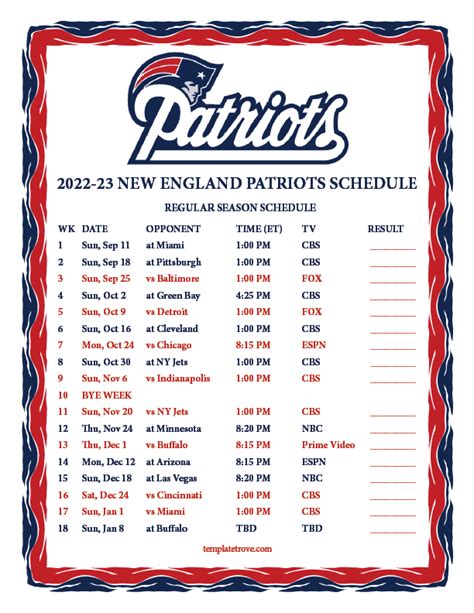 printable 2022 nfl patriots schedule